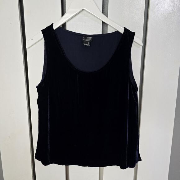 Citron Santa Monica Dark Blue Velvet Tank Top Rayon Silk Blend Large Whimsigoth - Picture 1 of 6